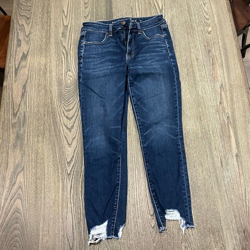 American Eagle Hi-Rise Jegging Crop Jeans Denim Distressed Dark Wash Size 4R